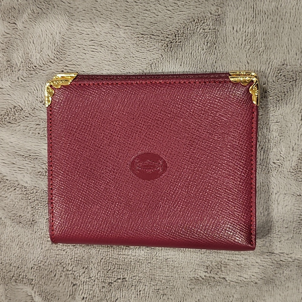 NWT Vintage Cartier Wallet-Red Burgundy Saffiano Leather UNUSED (4.25" x 3.75")